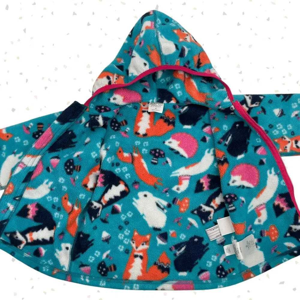Patagonia Synchilla Fleece Hoodie Jacket Foxes Blue Pink Animal Print Size 4T